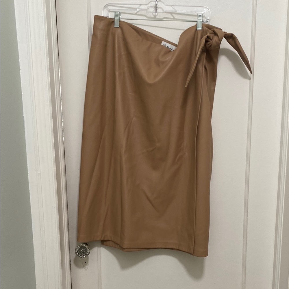 Chic Tan Wrap Midi Skirt